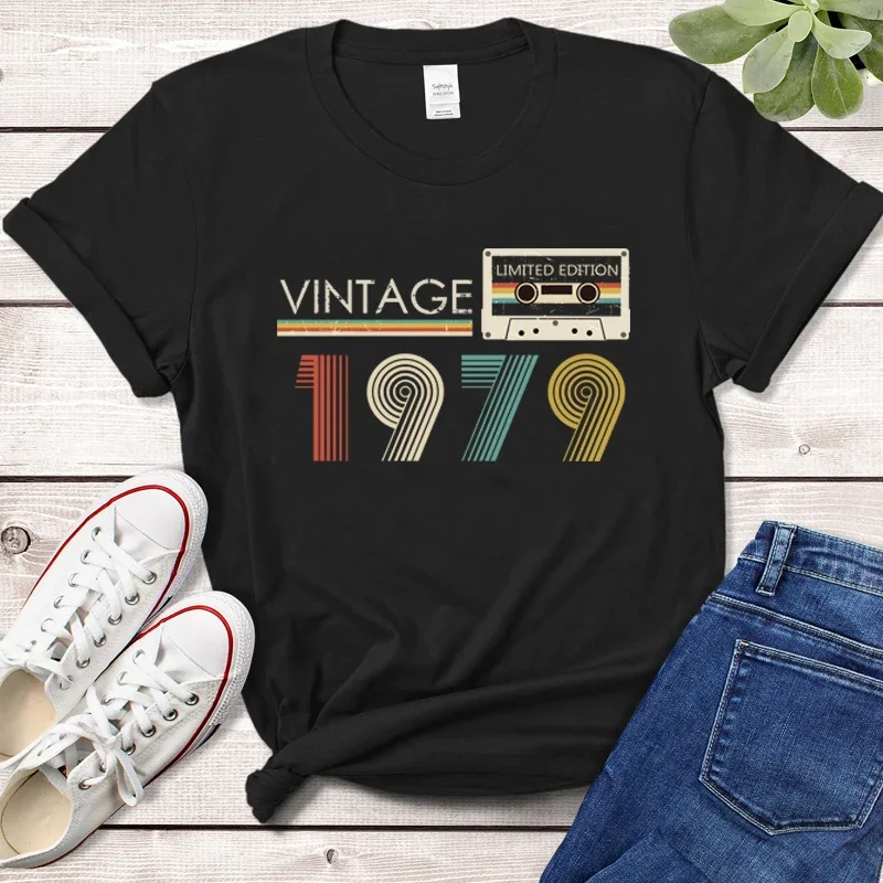 

Vintage 1979 Limited Edition Audiotape Women Graphic T Shirts Retro Made In 1979 46th Birthday Party Top Mom Gift Female Tshirts