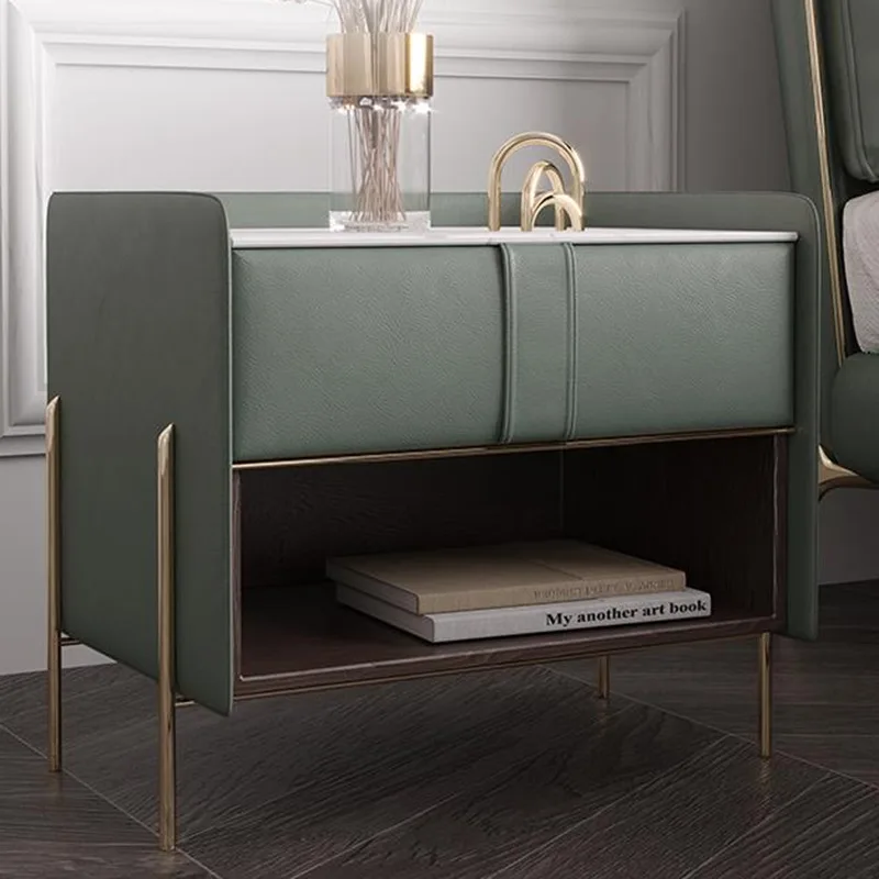 

Nordic Dormitory Apartment Smart Bedside Luxury Designer Villa Leather Nightstands Bedroom Cloakroom Drawer Storage Cabinets