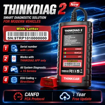 THINKCAR ThinkDiag 2 Nuovo Scanner OBD2, Strumento Diagnostico per Tutti i Sistemi, 15 Servizi, Codifica ECU Bidirezionale, CANFD, 1 Anno di Aggiornamenti Gratuiti