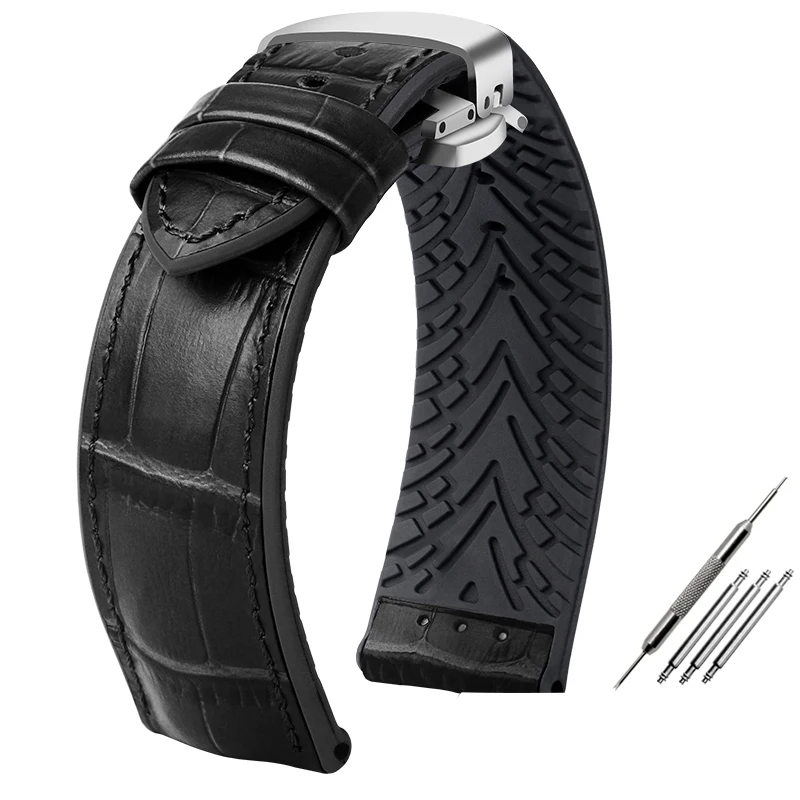 Premium Waterproof Leather & Silicone Watch Strap - 20mm/22mm
