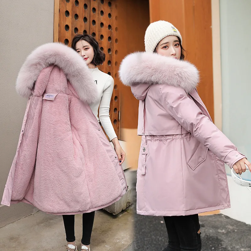 Women Parka Fashion Long Coat Wool Liner Hooded Parkas 2023 New Winter Jacket Slim with Fur Collar Warm Snow Wear Padded Clothes 3