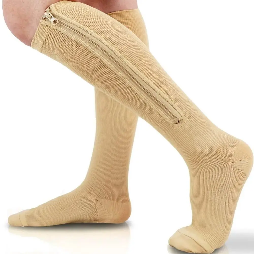 1 Pair Zipper Compression Socks Women Men High Elasticity Nylon Closed Toe Pressure Stocking For Edema Varicose Veins