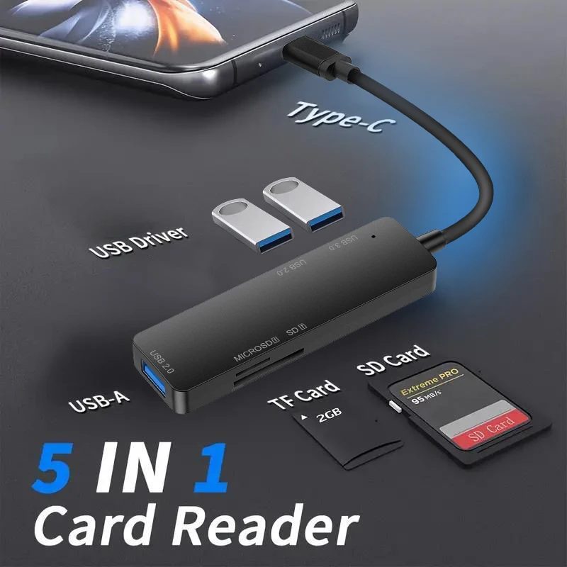 Mobile Phone And Computer C-type Extender High-Speed Transfer USB Dock Multifunctional Memory Card Reader Splitter 5-in-1