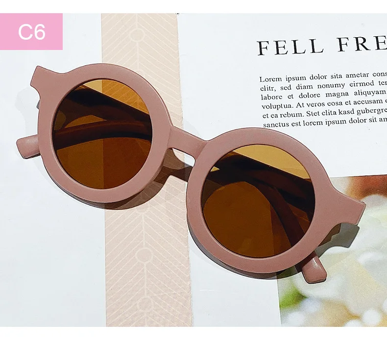 Free shipping children's color round frame light PC cute small face sunglasses