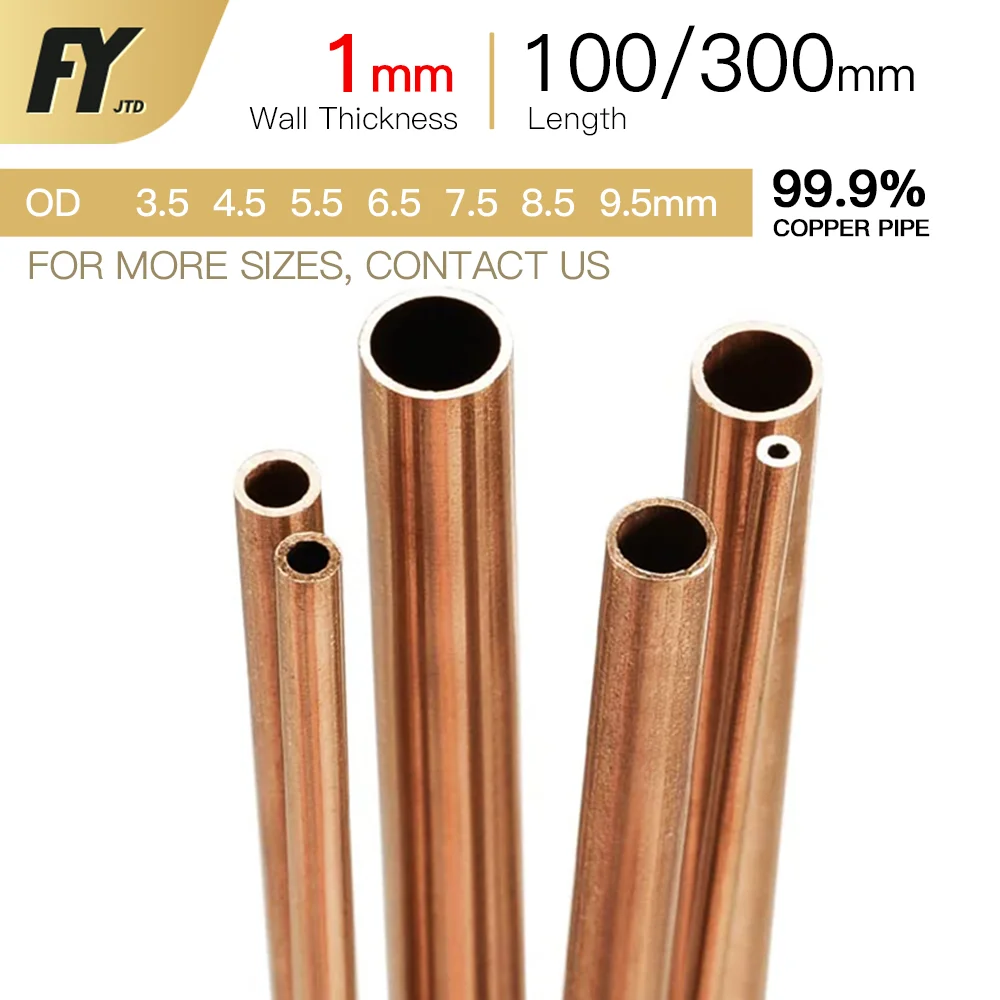 FUYI copper pipe 1mm wall thickness3.59.5mm OD 300 500mm length Hollow straight round tubule