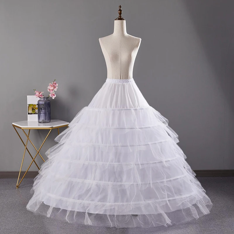 

6-Hoops Crinoline Underskirt A-line Wedding Dress Petticoat Clothing Long Skirt Floor Length Plus Size