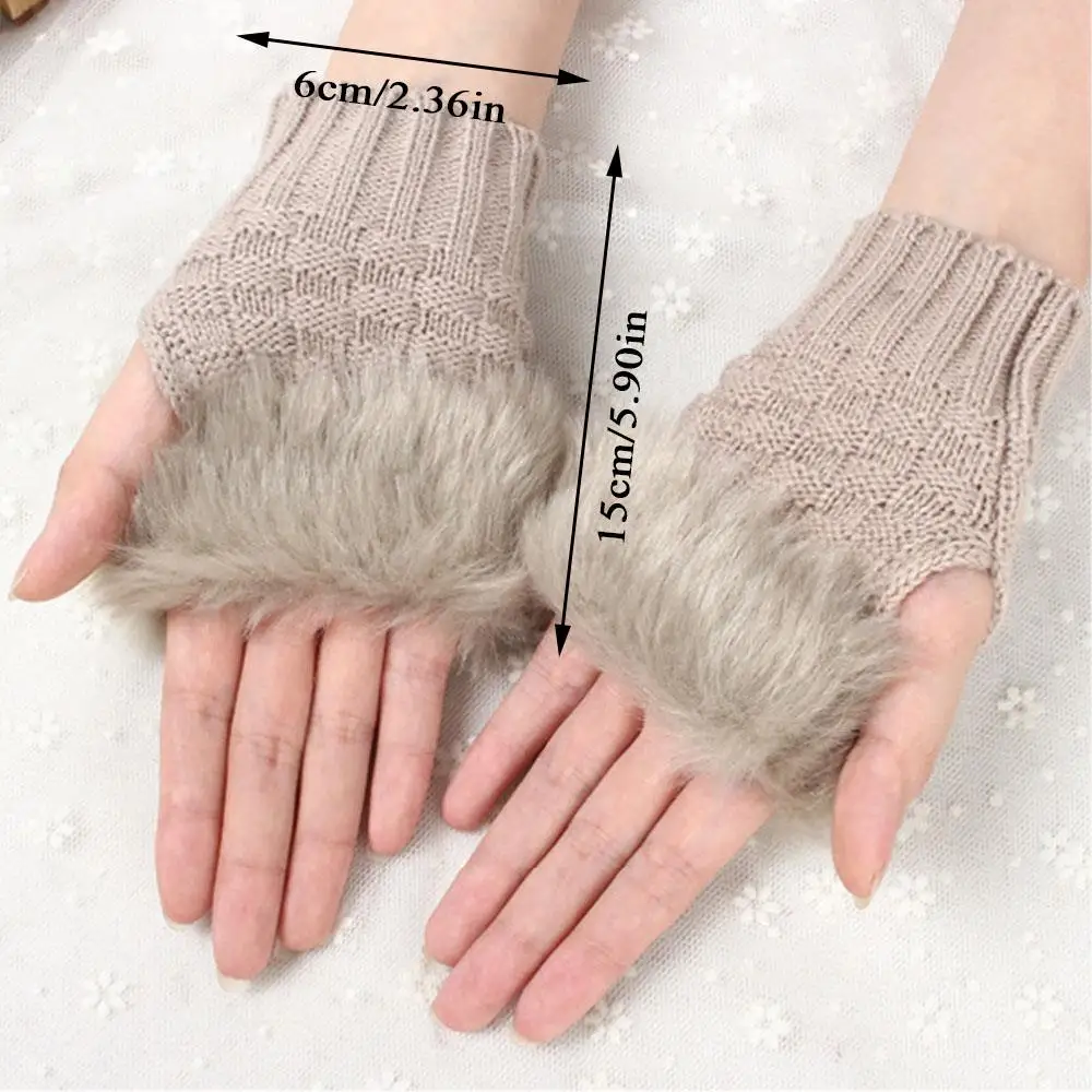 Winter Plush Knitted Gloves Women's Half Finger Touchscreen Gloves Y2K Faux Fur Arm Wrist Gloves Solid Color Soft Furry Mittens