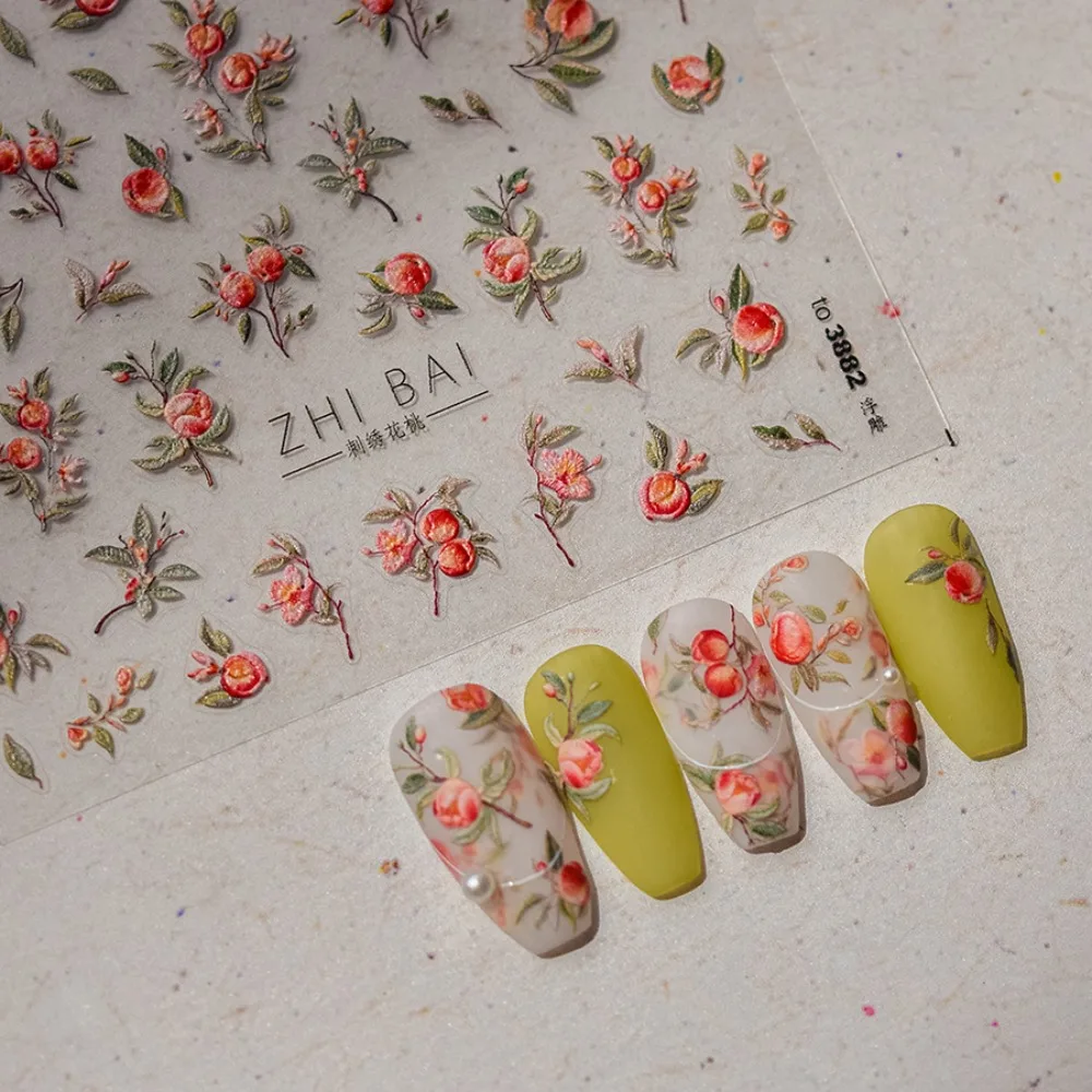 

Flowers Nail Stickers Fashion DIY Nail Decorations Leaves Peach Blossom Flower Nail Decals Diamond Pearl Nail Accessories