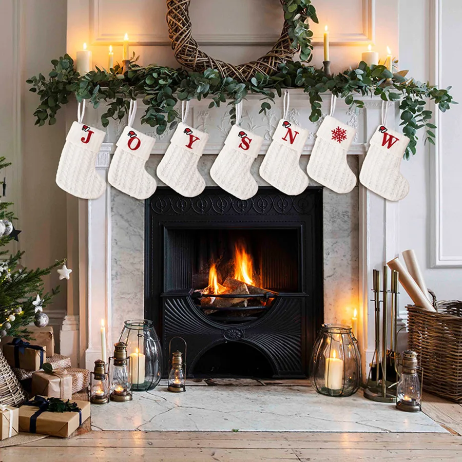 Christmas Stockings 1PC A-Z Letter Hanging Christmas Stockings Knitted Socks Christmas Tree Hanging Family Party Decoration