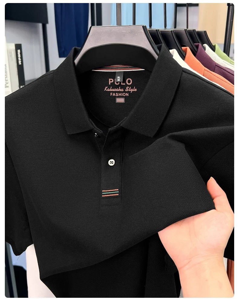 100% pure cotton short sleeve polo shirt men summer simple Korean fashion striped high-end designer brand casual golf T-shirt 26 S3b2d17bd02544471815eb16f4c9dd292W