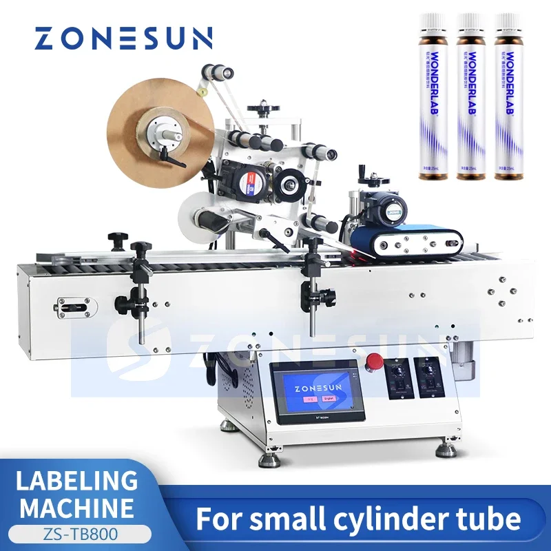 

ZONESUN Automatic Tube Wrap Around Labeler Lip Balm Label Machine Tabletop Label Applicator Horizontal Labeler ZS-TB800