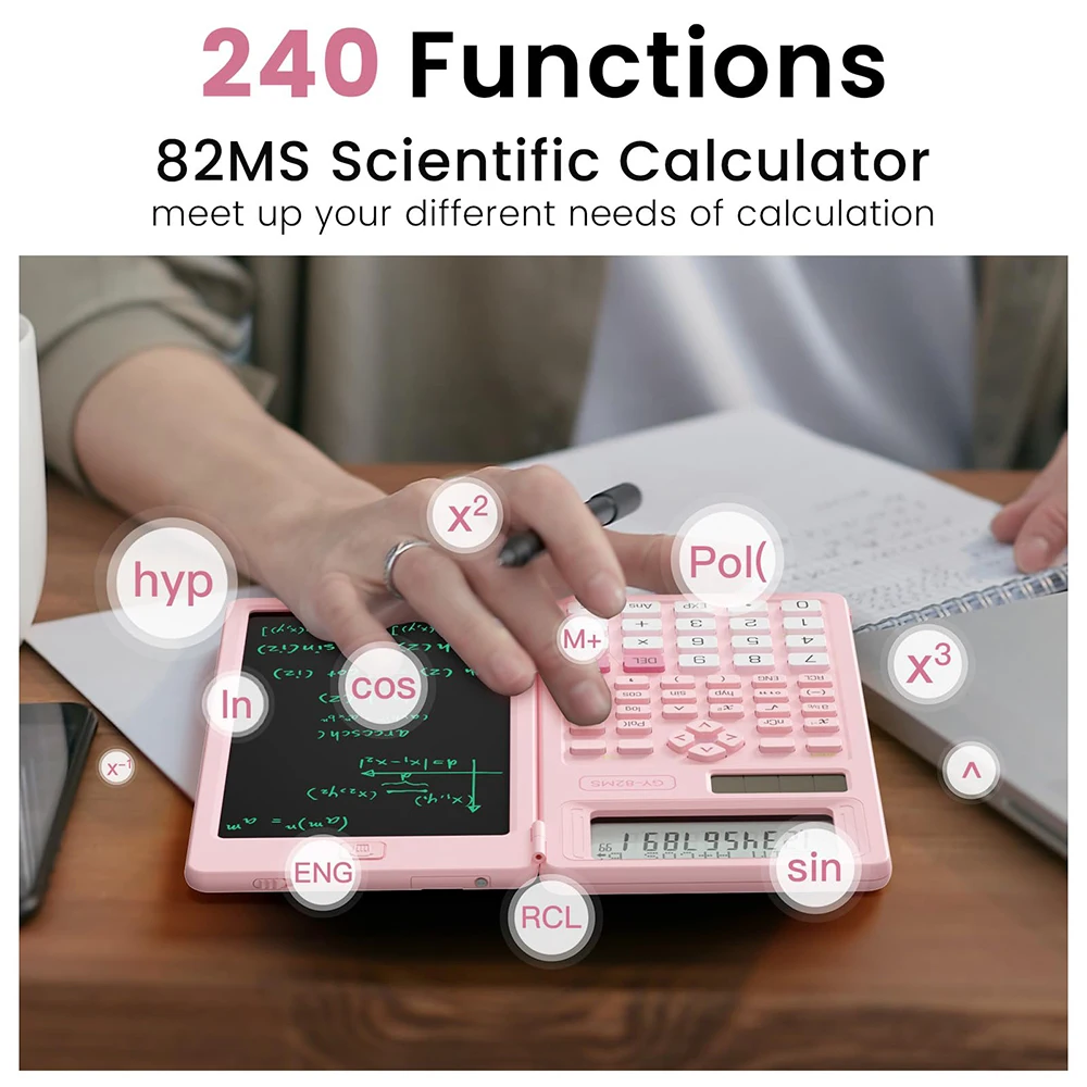 Scientific Calculators for School with Notepad School Supplies 240 Functions 82MS Foldable 2-Line Display Solar and Battery Powe - 2