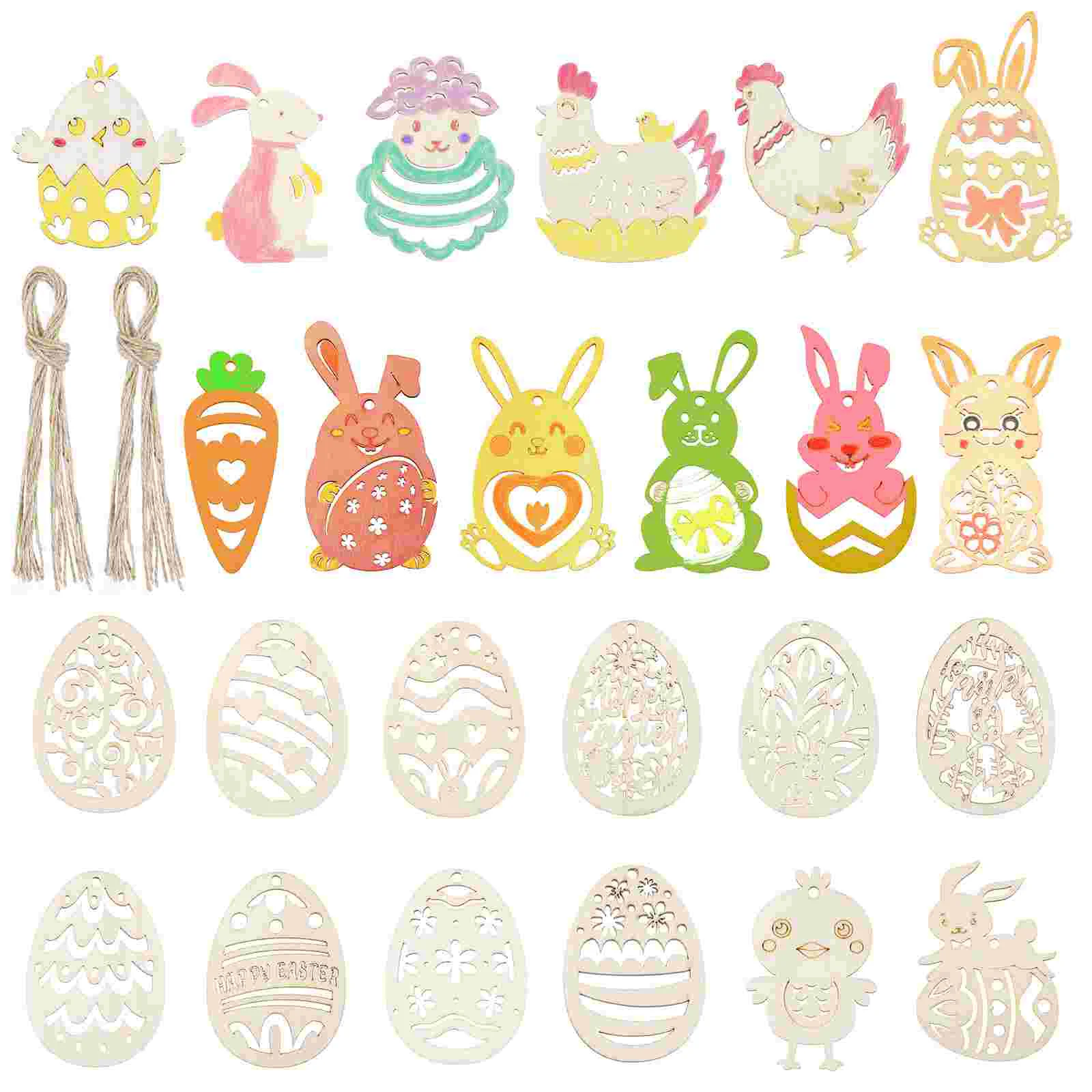 

Wooden Crafts for DIY Unfinished Wood Slices Eggs Rabbits Roosters Carrots Lambs Shapes Ornaments Crafts for Kids Hanging Party