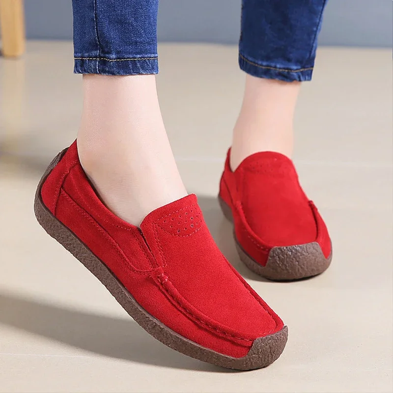 BEYARNE Women Boat Shoes Suede Leather Slip on Square Toe Ladies Casual Flats Tassel Knot Breathable Shoes For Women Summer New