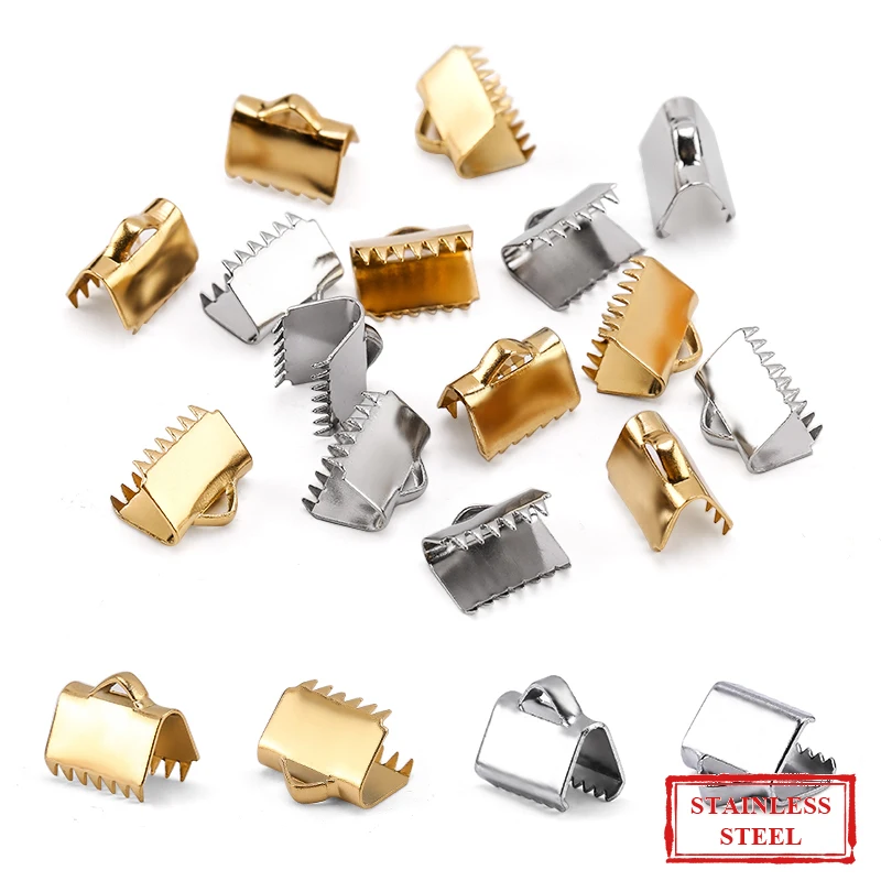 Stainless Steel Ribbon Bracelet Crimp Clamp End Findings Cord Ends
