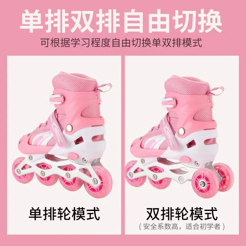 

Dual Use Kids Boys Girls Skating Children Single Row Roller Skates Shoes Sliding Adjustable Inline Quad PU 4 Wheels Sneakers