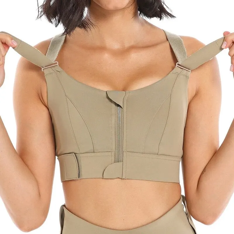 

Sports Bras Adjustable Zip Front For Women With Full Coverage Removable Padded Workout Bras High Impact Adjustable Strap