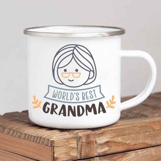 World's Best Grandma Enamel Coffee Mug – Thoughtful Gift for Grandmother on Mother's Day or Birthday