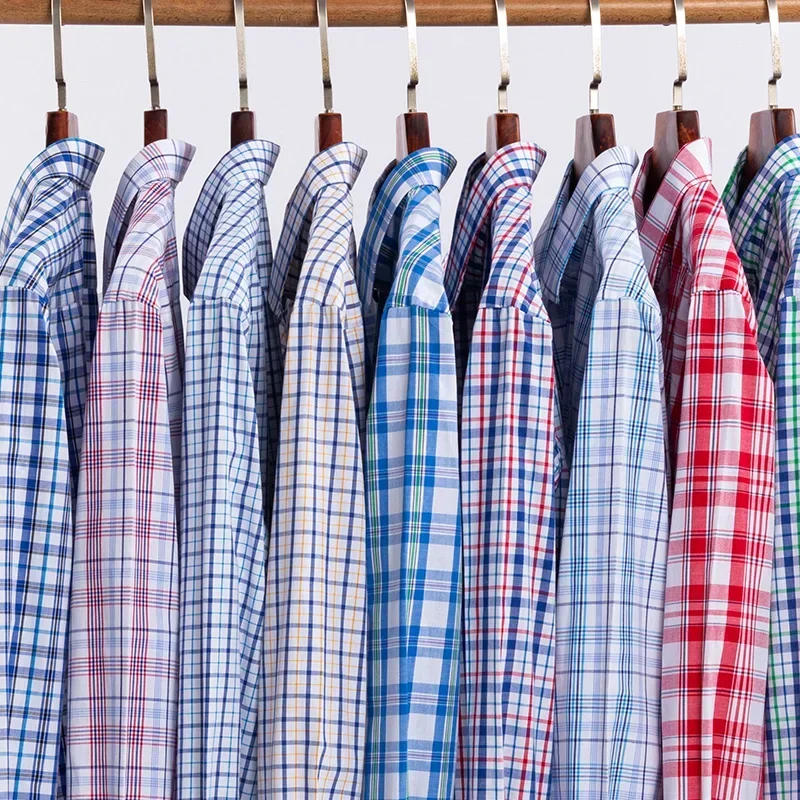 

Spring Summer 100% Pure Cotton Man' Shirt Long Sleeve Plaid Cool Checkered Shirts Men Business Casual with Pocket Leisure