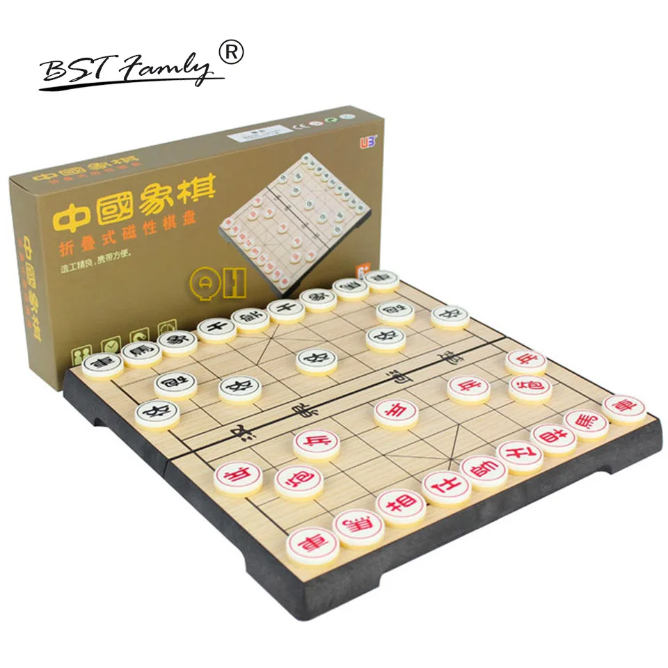 

BSTFAMLY Chinese Chess Xiang Qi Plastic box and Pieces With Magnetic Folding Checkboard 32Pcs/Set Puzzle Game Kids Gift C05