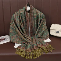 [T792] Luxury Fashion Bohemian Paisley Designer Thick Ethnic Style Jacquard Scarf Women Muslim Hijab Tassel Shawl Wrap Pashmina