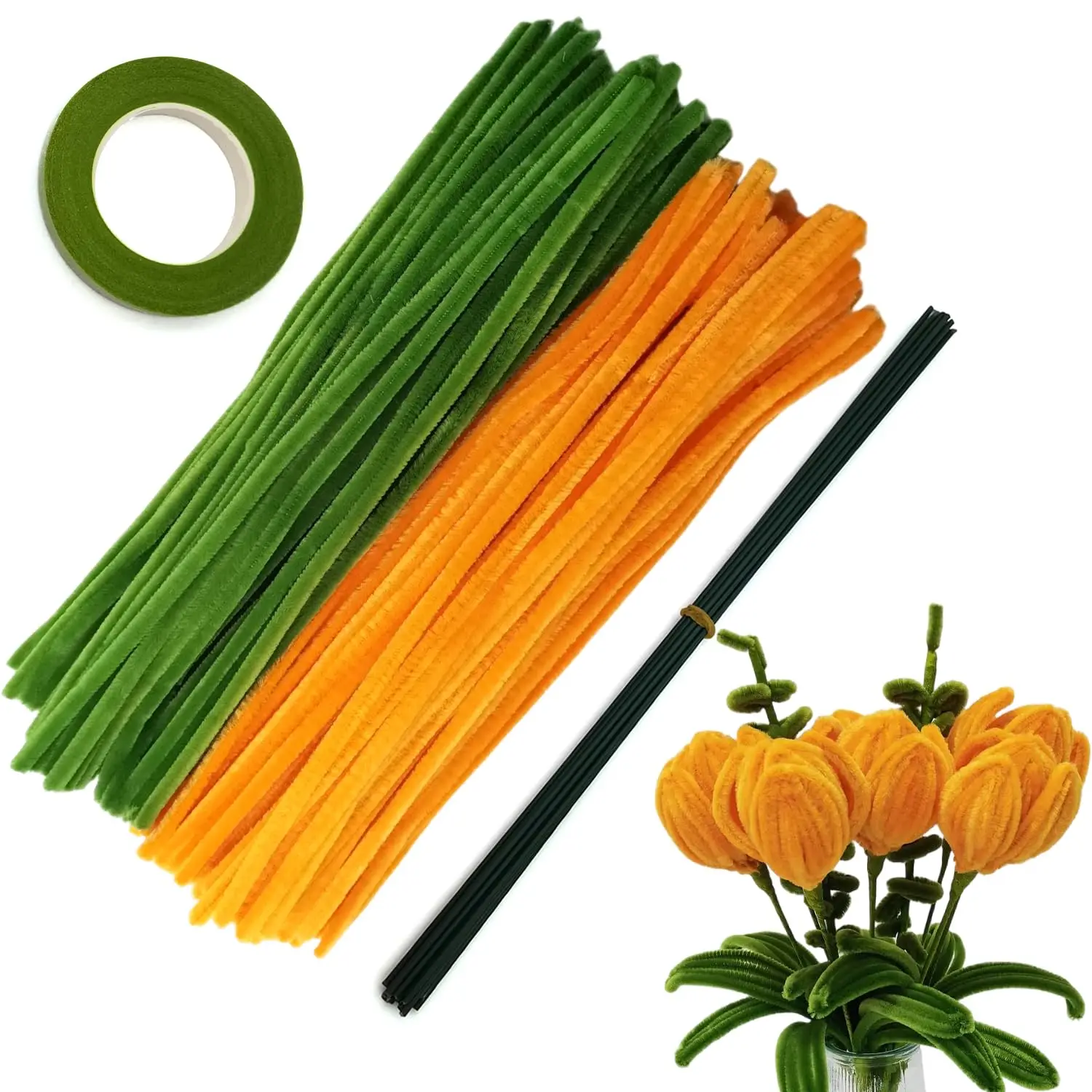 221 Pcs Craft Pipe Clearners Flower Set,Chenille Stem Pipecleaner Kit for Craft Tulip Bouquet Making,DIY Projects and Hol