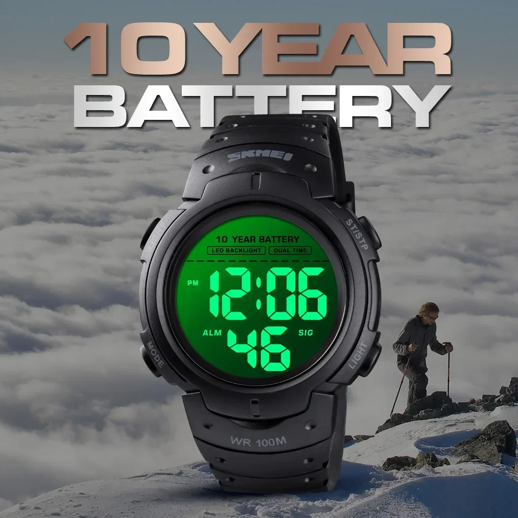 SKMEI 1560 Mens Digital 100M Waterproof Wrist Watch  Men 2 Time 10 Year Battery Alarm Clock reloj hombre Sport Fitness Watches 3