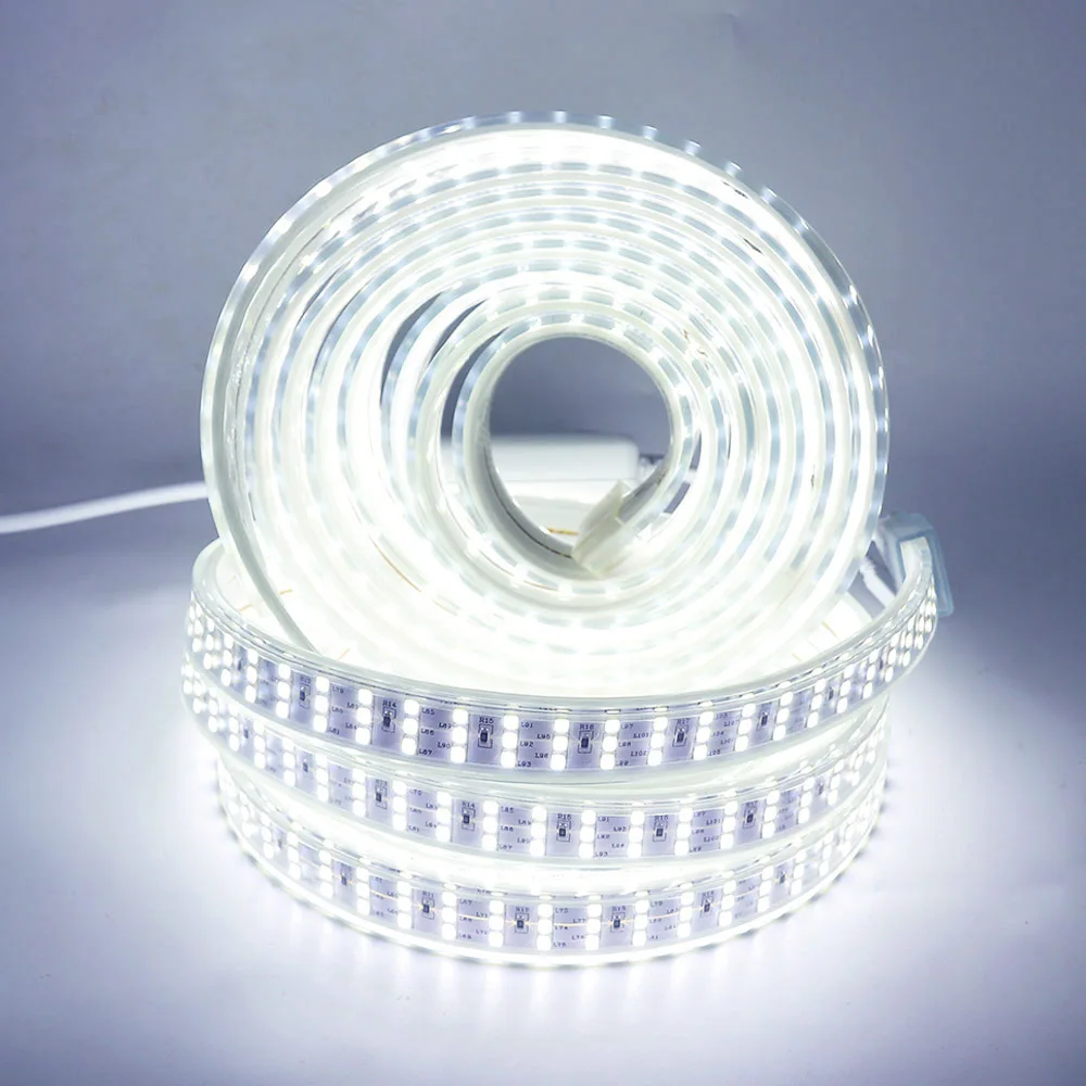  220V 2835 Led Strip Light Dimmable 180LED/m Double Row Flexible  Led Ribbon 1M 10M 20M 7 Colors with Power Plug Dimmer Switch (Color :  Yellow, Size : 220V with Switch_5M) 