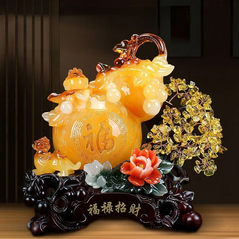 

Zhaocai Pixiu Gourd Ornaments Fortune Wealth and Money Making Trees Home Decor Living Room Crafts wine Cabinet Decoration