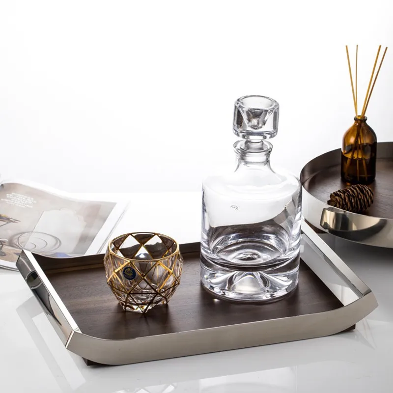 Mirror Stainless Steel Decorative Wooden Tray, Fruit Tray, Rectangular Metal Storage Tray with Handle, Desktop Storage Container 2