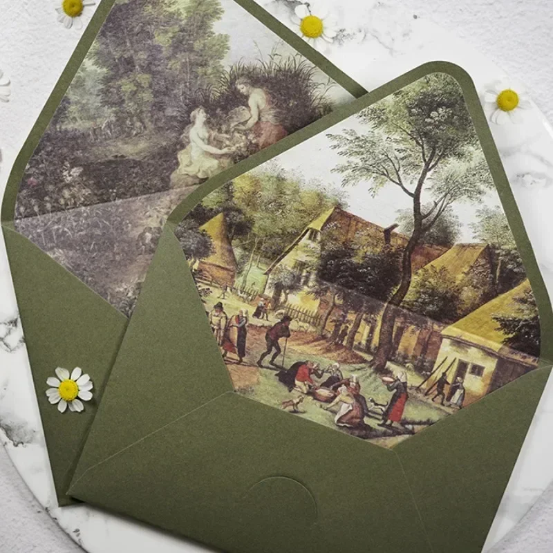 Green Series Vintage Envelopes Wedding Invitations Printing Lining Envelopes Invitation Stationary Paper