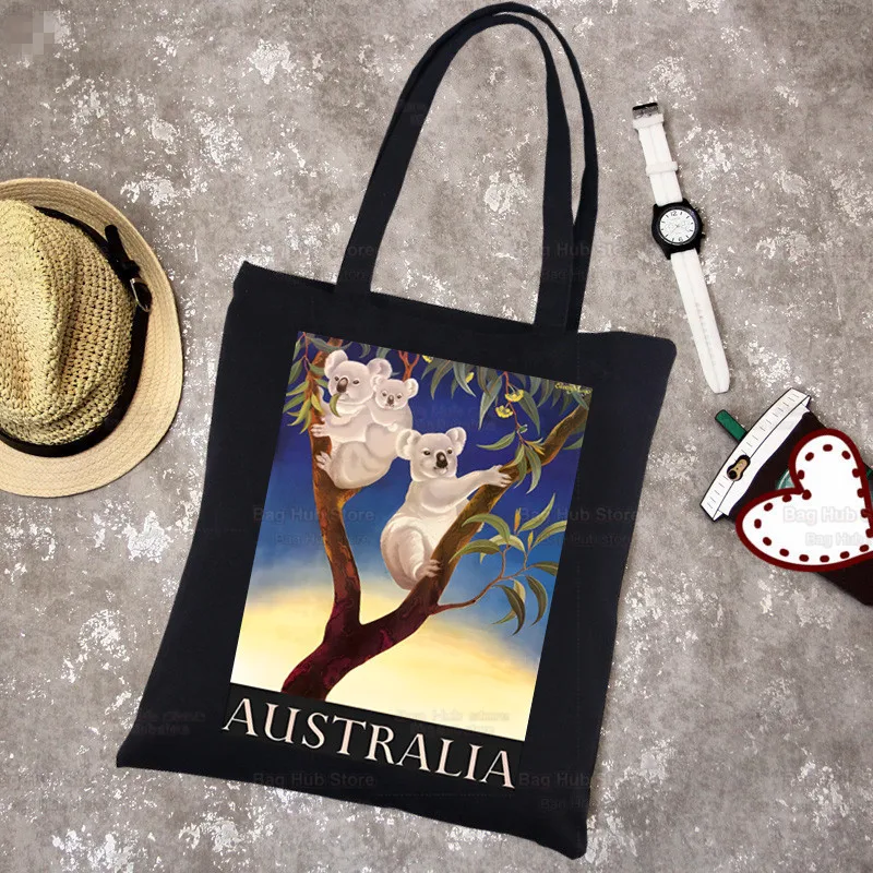 Koala Be My Eucalyptus Tree Black Canvas Simple Cartoon Cute Animal Shopping Bags Girls Fashion Life Casual Pacakge Hand Bag kevyn lettau simple life 1 cd