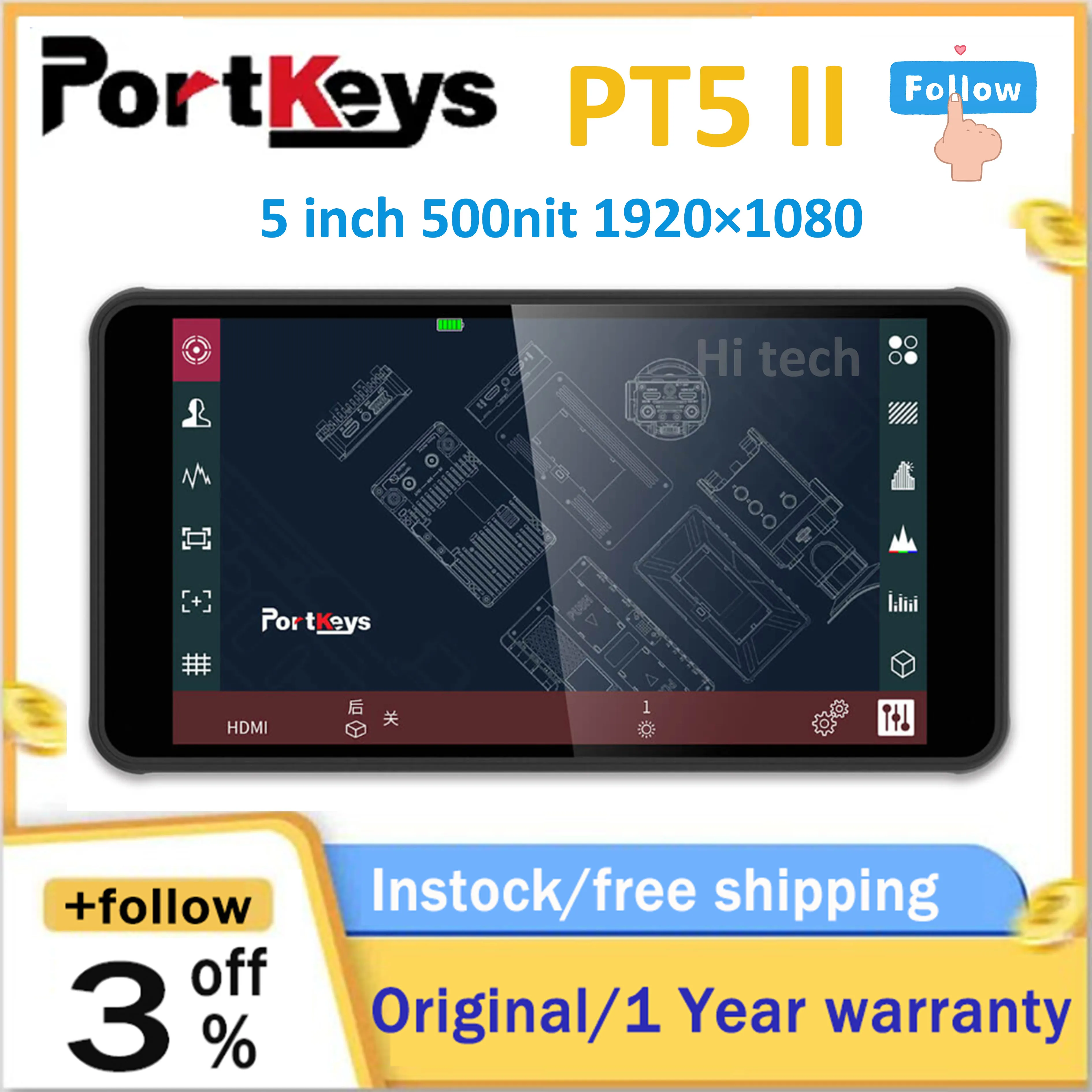 Portkeys PT5 II 5″ 5 Inch Monitor 4K HDMI Touchscreen 500nit Ultra thin ...