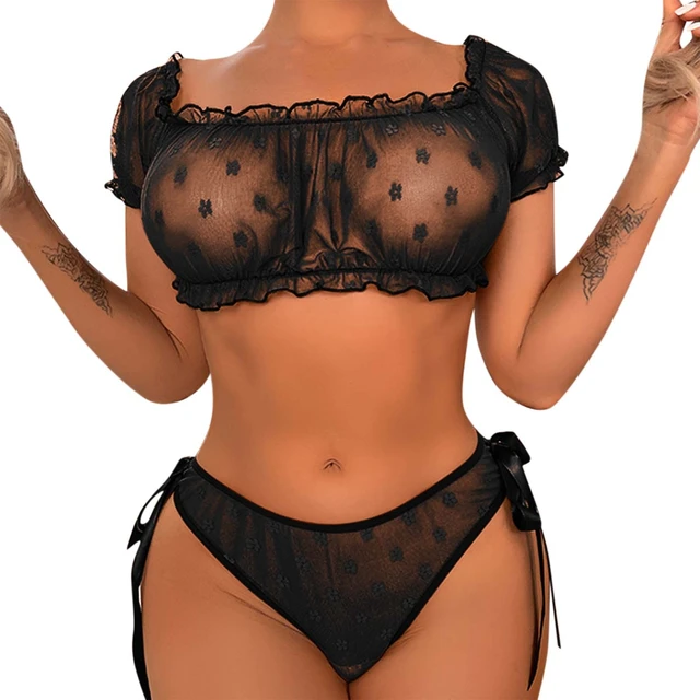 Sheer Cup Lacey Baby Doll & G-String 2pc Lingerie Set