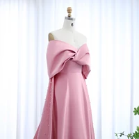 Luxury Dubai Pink Satin Evening Dresses with Train Off Shoulder Arabic for Wedding Party Gowns 481 (Customer Link) 1