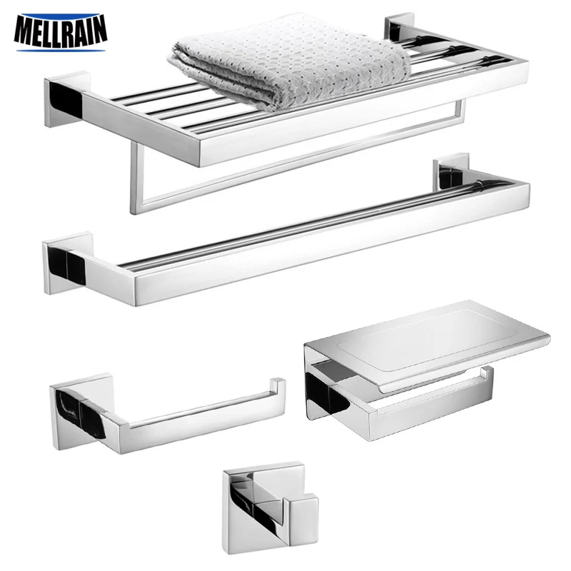 Toilet Paper Holder Bathroom Hardware Accessories Bathroom Hardware Set Adhesive Hook Clothes Hook Towel Hook Stainless Steel Bathroom Hardware Mirror Chrome Polished Towel Rack Toilet Paper Holder Towel Bar Hook Bathroom Accessories