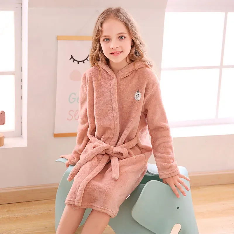 Fashion Solid Color Kids Clothes Girls Bath Robe Spring & Autumn Children Boys Bathrobe Long Sleeve Hoodie Boy Robes 2-8 Years