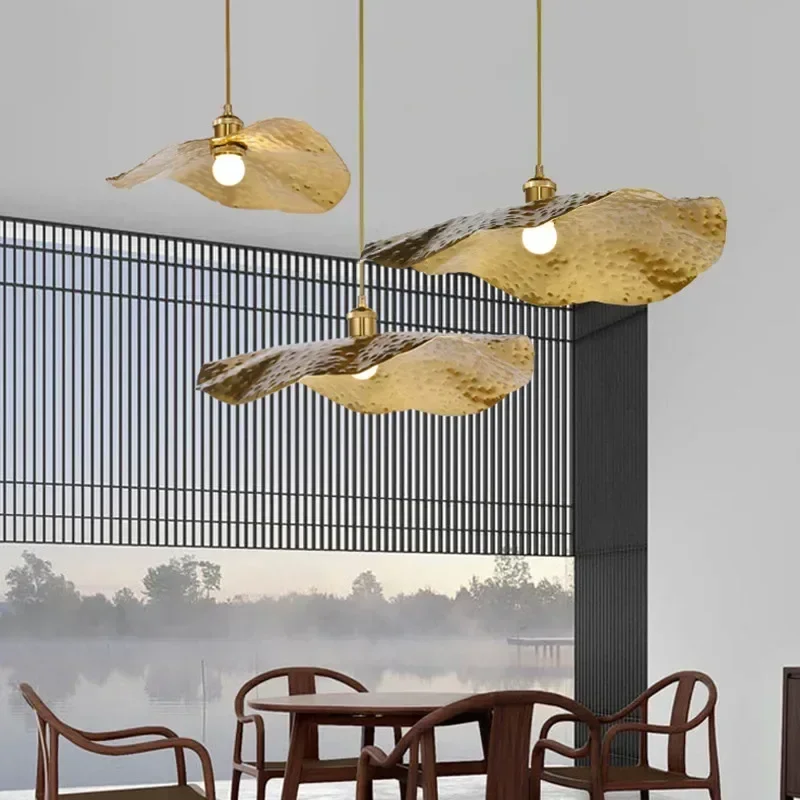 New Chinese Lotus Leaf Chandelier Zen Tea Table Hot Pot Kitchen Retro Creative Light Luxury Staircase Bar Decorative Lighting 3