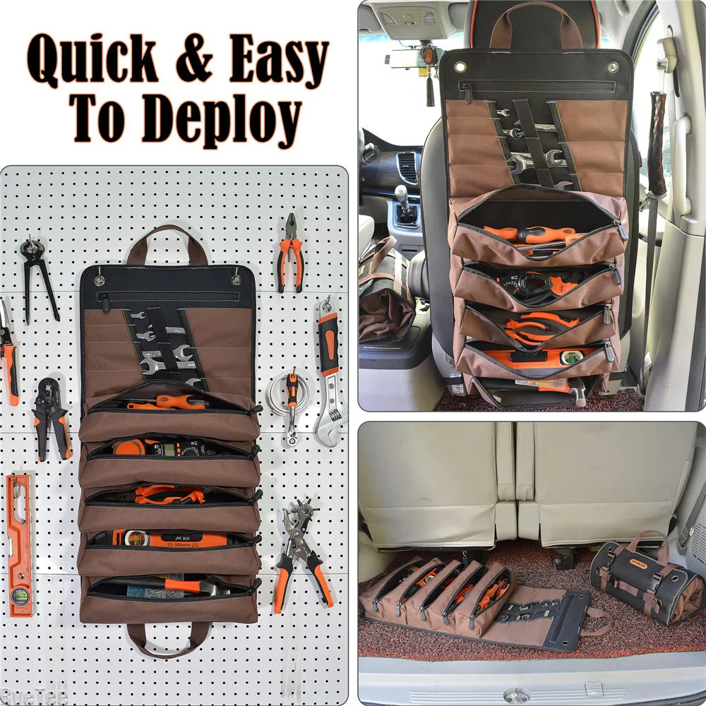 Heavy-Duty Waxed Canvas Tool Roll 15-Pockets Tool Roll Up Bag