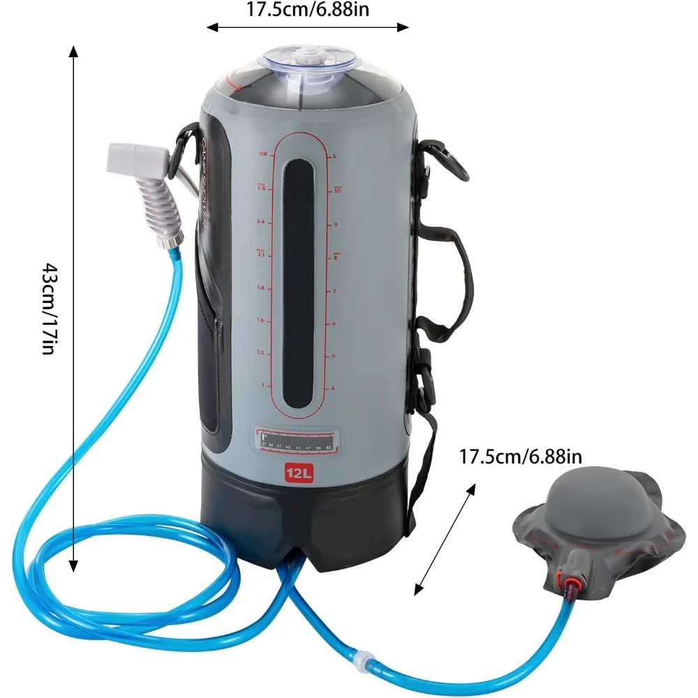 Camping Shower 12L Portable Pressure Camp Shower with Storage Bag Air Pump Shower Head for Outdoor Shower Washing Vegetables 6
