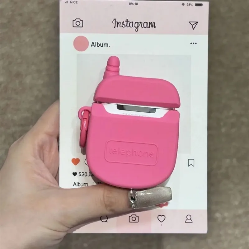 Pink Love Flip Mirror Phone Headphone Cover For apple airpods1/2 Pro Pro2 3 4 Simulation Silicone Retro Soft Case