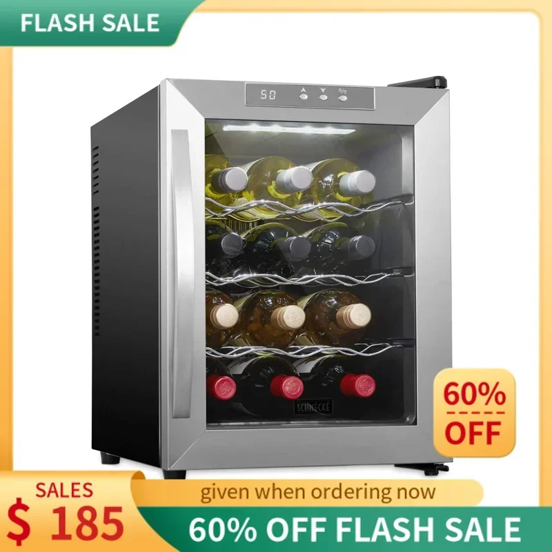 QWThermoelectric Wine Cooler/Chiller-Counter Top Red &White Wine Cellar,Freestanding Refrigerator Smoked Glass Door Quiet Fridge