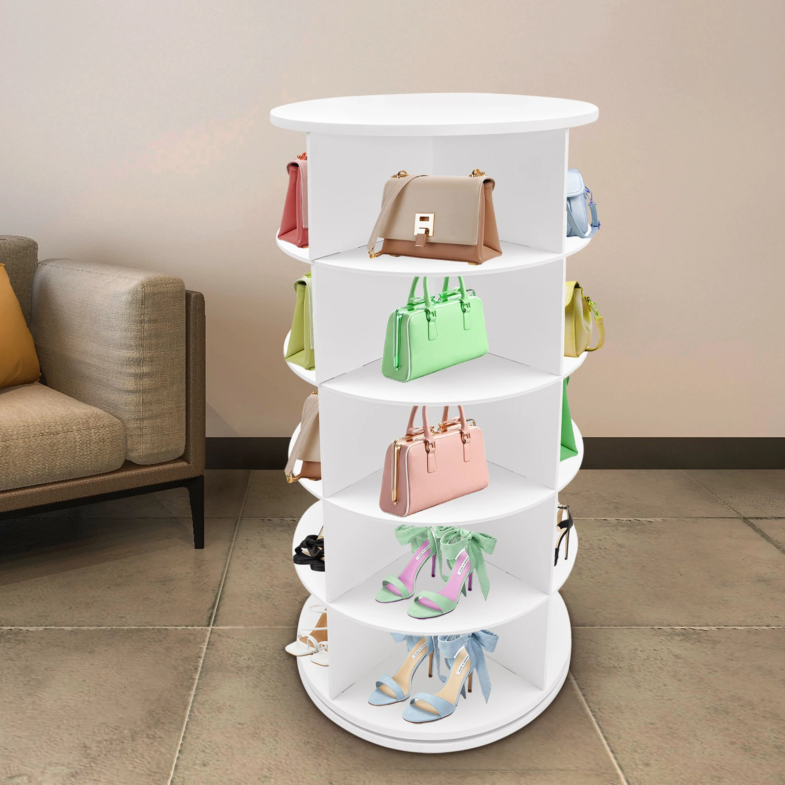 20 Pairs 5-tier Rotating Shoe Rack Free Standing Shoe Rack Shoe Organizer for Entrance Livingroom Bedroom Cloakroom 5