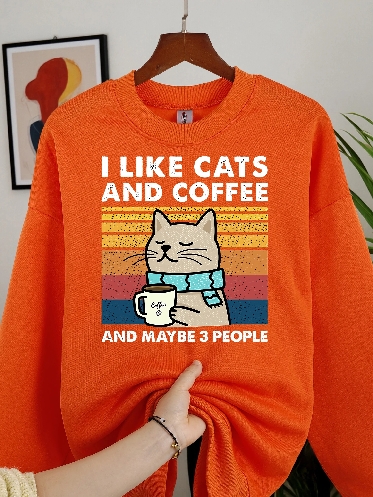 Ich mag Katzen, Kaffee und vielleicht 3-Personen-Männerkleidung, weiches, lockeres O-Ausschnitt-Sweatshirt, modischer Fleece-Pullover, Herbst-Trainingsanzug für Männer – Detail 13