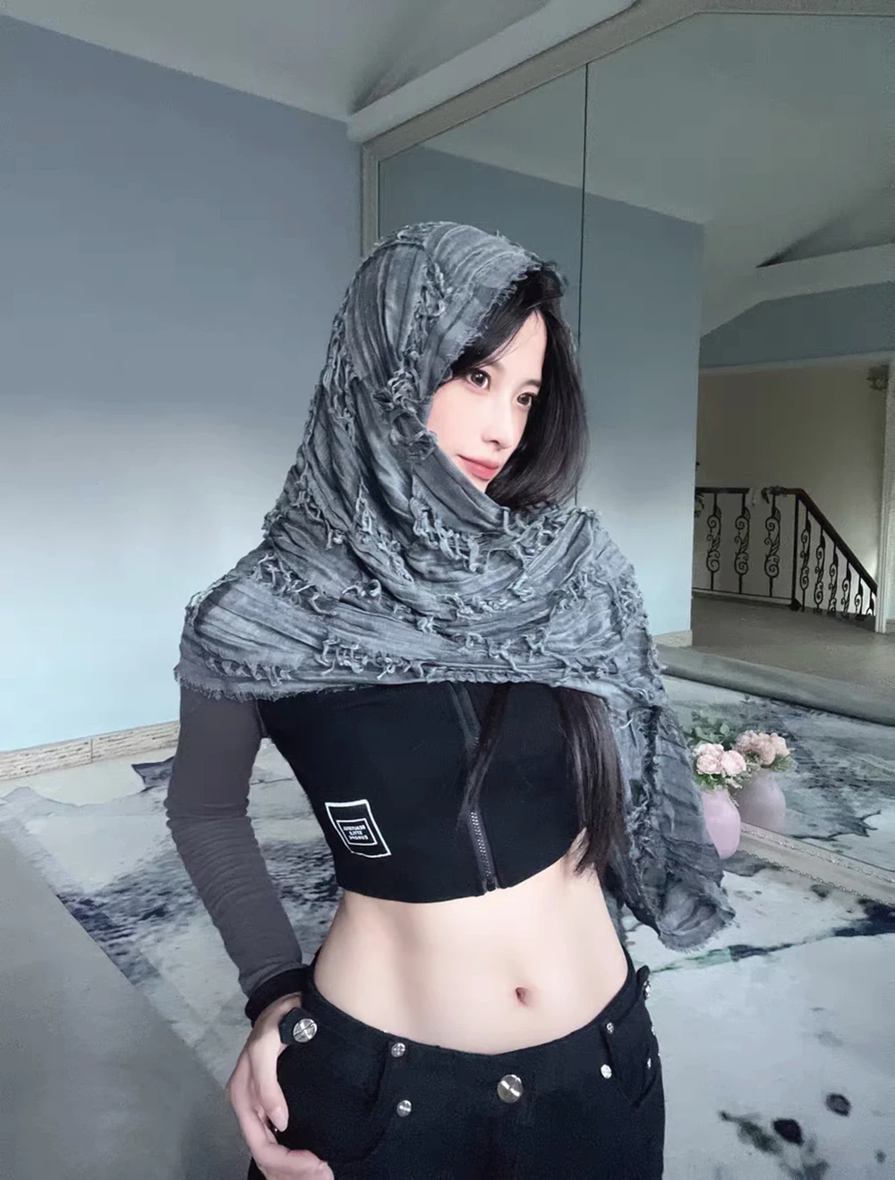 Sciarpa con nappa vintage Rovine Stile Futuristico Ragazza piccante anni 2000 Unisex Uomo Donna Autunno Inverno Stili Sciarpa di tendenza in tinta unita 3