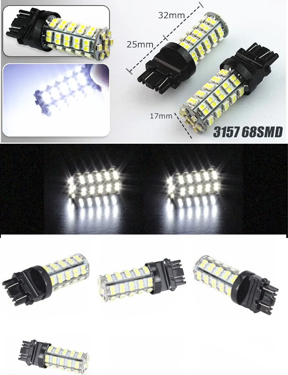 2pcs White 3157 68 LED 1210-SMD Car brake light Reversing Tail Styling | Автомобили и мотоциклы