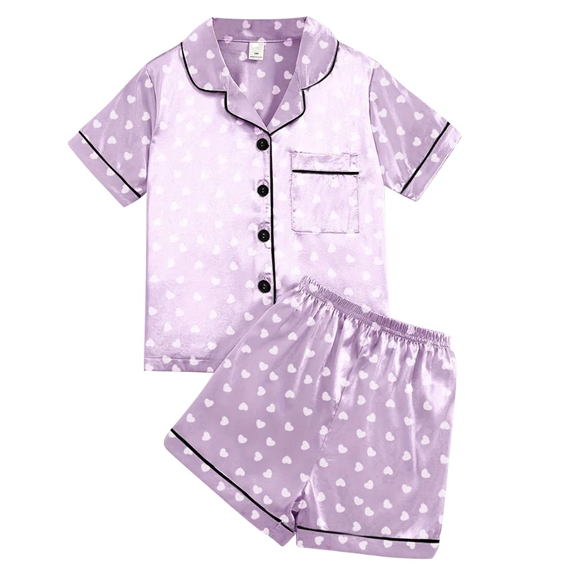 Girls' Simulated Silk Short Sleeved Home Clothes And Children's Pajamas