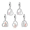 Fit Original Pan Charm Bracelet 100% 925 Silver Mother Son Hold Hands Walk Together Bead For Making Mother's Day Berloque DIY 1