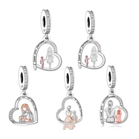 Fit Original Pan Charm Bracelet 100% 925 Silver Mother Son Hold Hands Walk Together Bead For Making Mother's Day Berloque DIY 1