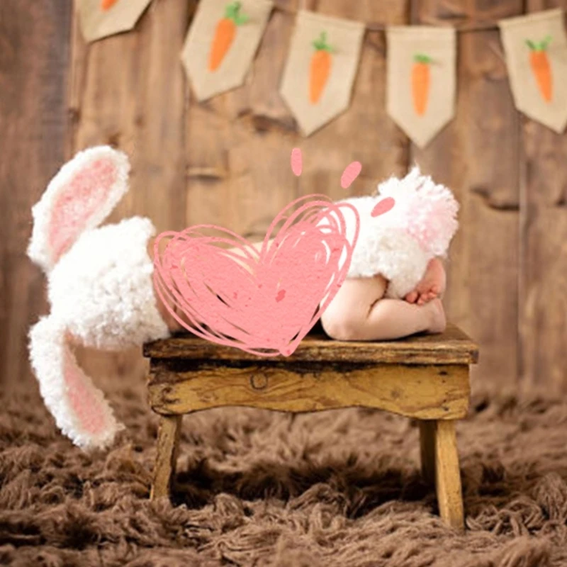 

Newborn Photography Props Baby Easter Bunny Outfits Handmade Fluzzy Rabbit Set Cute Bunny Hat Shorts Costume for Infant